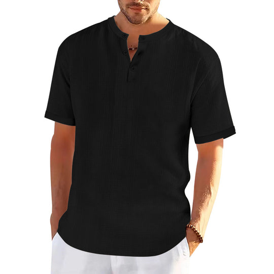 Herren modisches Kurzarmshirt mit Knopfleiste und strukturiertem Muster R&B