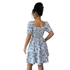 Damen Blumenkleid mit Rüschensaum und Puffärmeln R&B