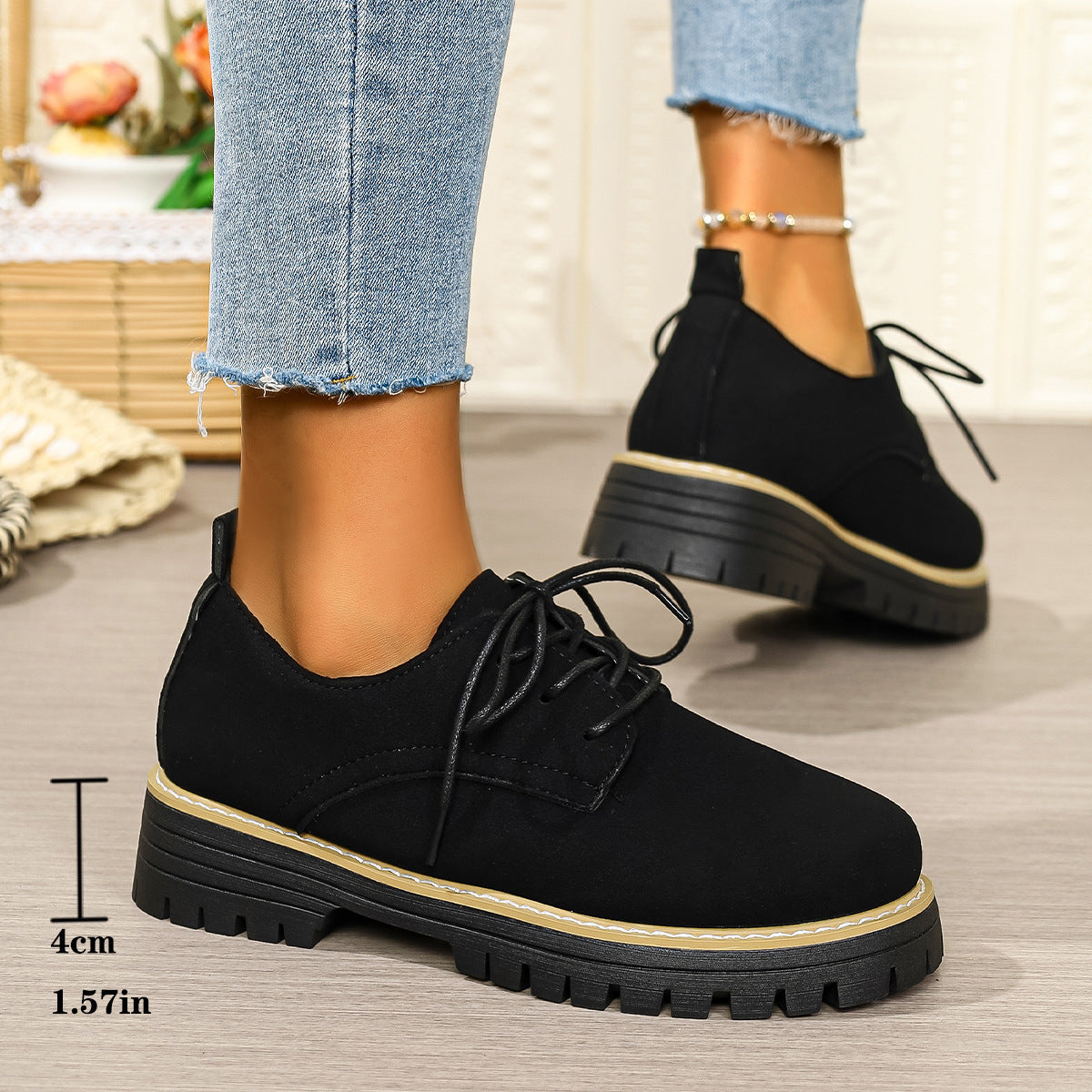Damen Modische Schnürschuhe mit rutschfester Sohle und dämpfendem Fußbett