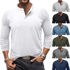 Herren modisches Langarm-Henley-Shirt mit modernem Kragen und praktischen Knopfdetails R&B