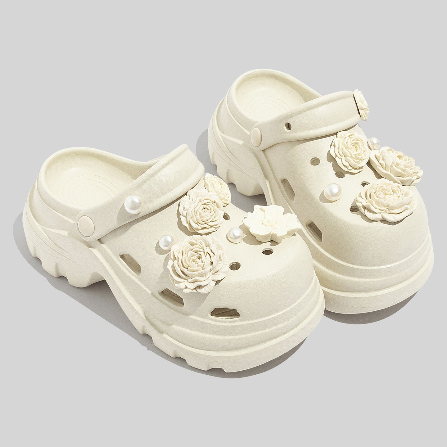 Damen Dekorative Clogs mit floralen Applikationen und rutschfester Sohle