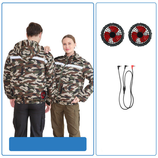 Unisex nan ventilated jacket for work and outdoor with integrated USB fans, battery compartment and hood R&B
