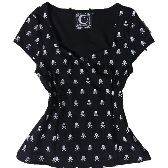 Damen Baumwollshirt mit Totenkopf-Muster R&B
