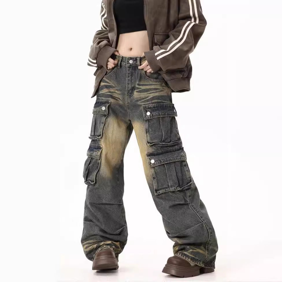 Damen Cargo-Jeans mit weitem Bein und praktischen Seitentaschen R&B