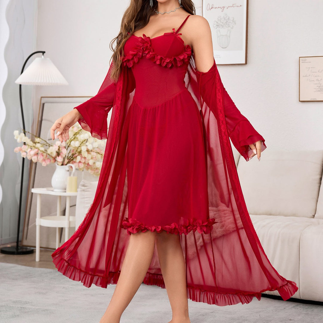 Damen verführerisches Negligé-Set mit transparenten Details und floralen Akzenten R&B