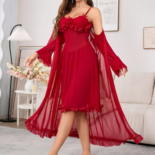 Damen verführerisches Negligé-Set mit transparenten Details und floralen Akzenten R&B