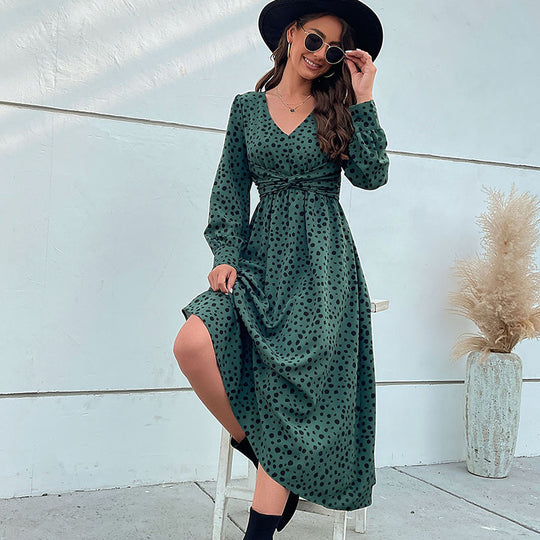 Damen Maxikleid mit modernem Wickeldesign und grafischem Punktmuster R&B