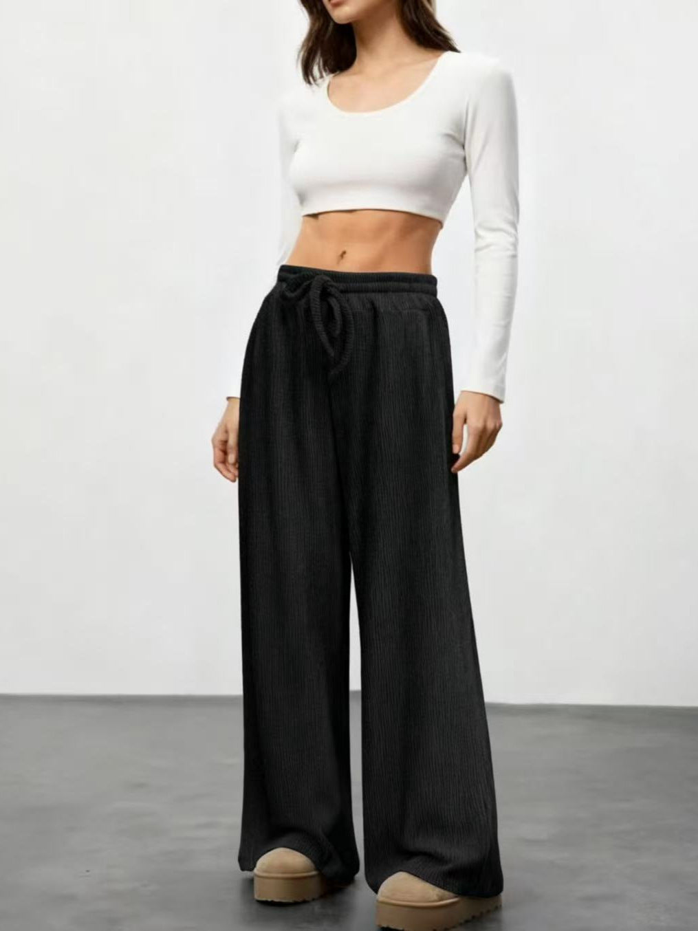 Damen Weit geschnittene Strickhose mit elastischem Bund R&B
