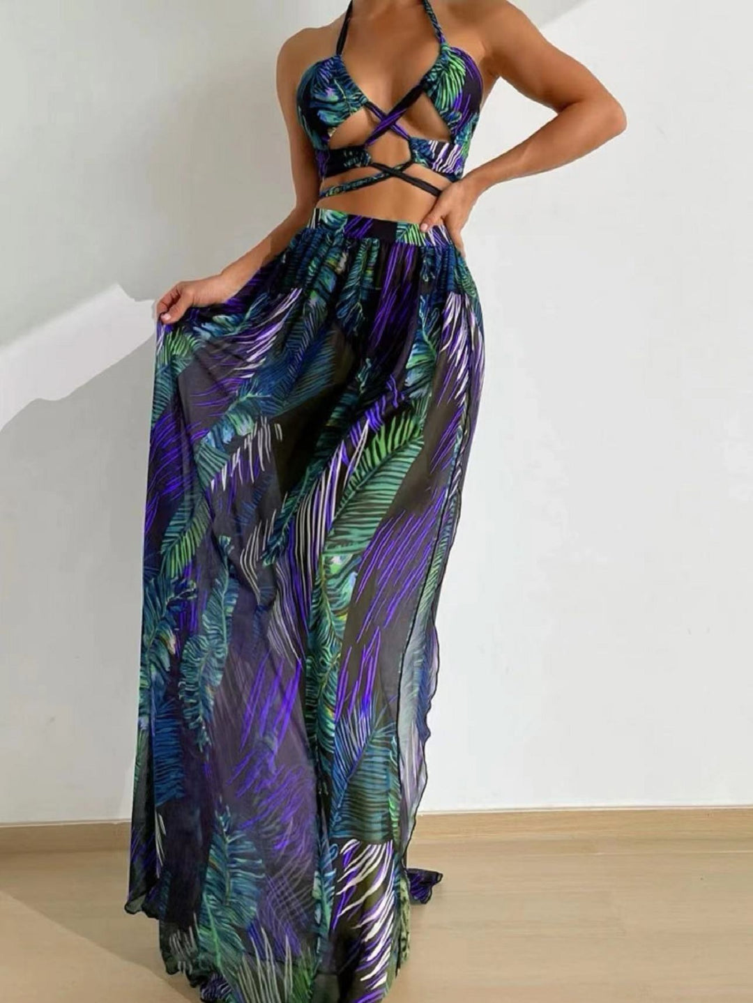 Damen Zweiteiliges Strandoutfit mit floralem Design und raffinierten Cut-Outs R&B