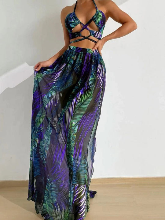 Damen Zweiteiliges Strandoutfit mit floralem Design und raffinierten Cut-Outs R&B