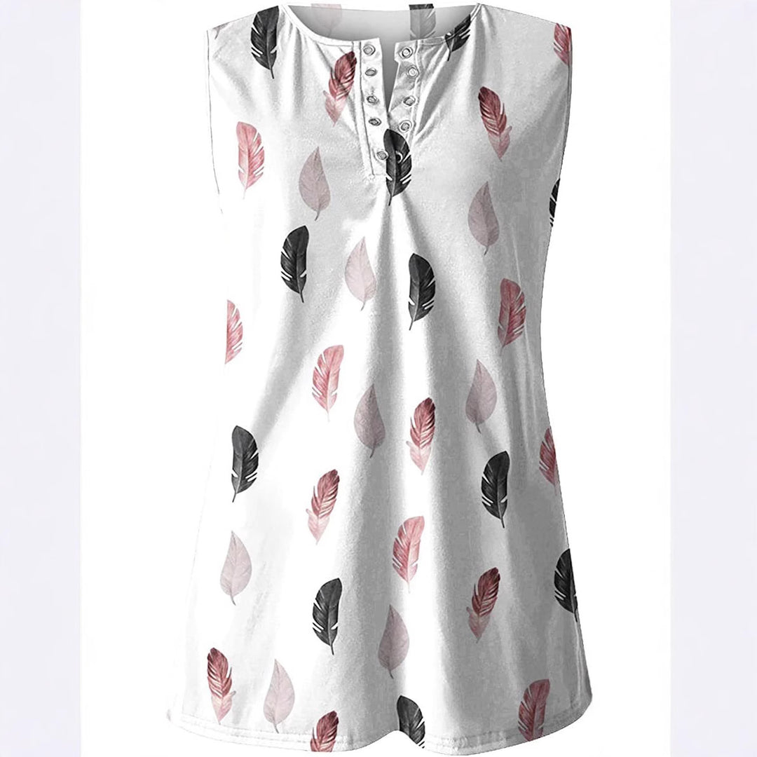 Damen Knopfleisten T-Shirt mit Federmuster R&B