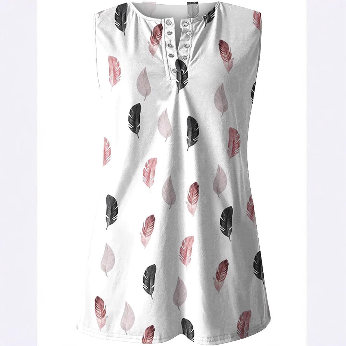Damen Knopfleisten T-Shirt mit Federmuster R&B