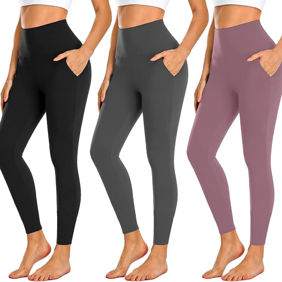 Damen Hochtaillierte Sportleggings mit Taschen R&B