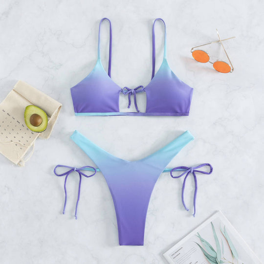 Damen Triangel-Bikini mit anpassbarem Knoten-Design und elegantem Farbverlauf R&B