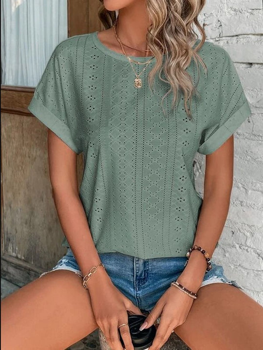 Damen Atmungsaktives Rundhals-T-Shirt mit Lochmuster R&B