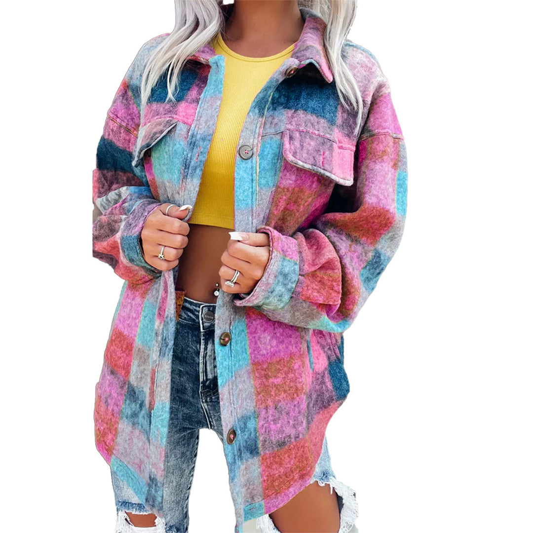 Damen Karo Oversize-Hemdjacke aus weichem Wollmaterial mit praktischen Taschen R&B