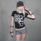 Damen T-Shirt mit kreativem Druckdesign und figurbetontem Schnitt R&B