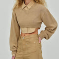 Damen Cropped Pullover mit V-Ausschnitt und langen Ärmeln R&B