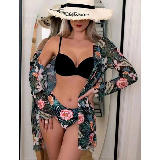 Damen Strandcover-Up mit modischem Blumendruck und langen Ärmeln R&B
