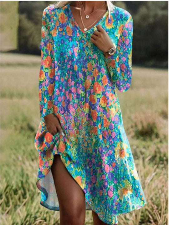 Damen Freizeitkleid mit modischem V-Ausschnitt und Seitenschlitz R&B