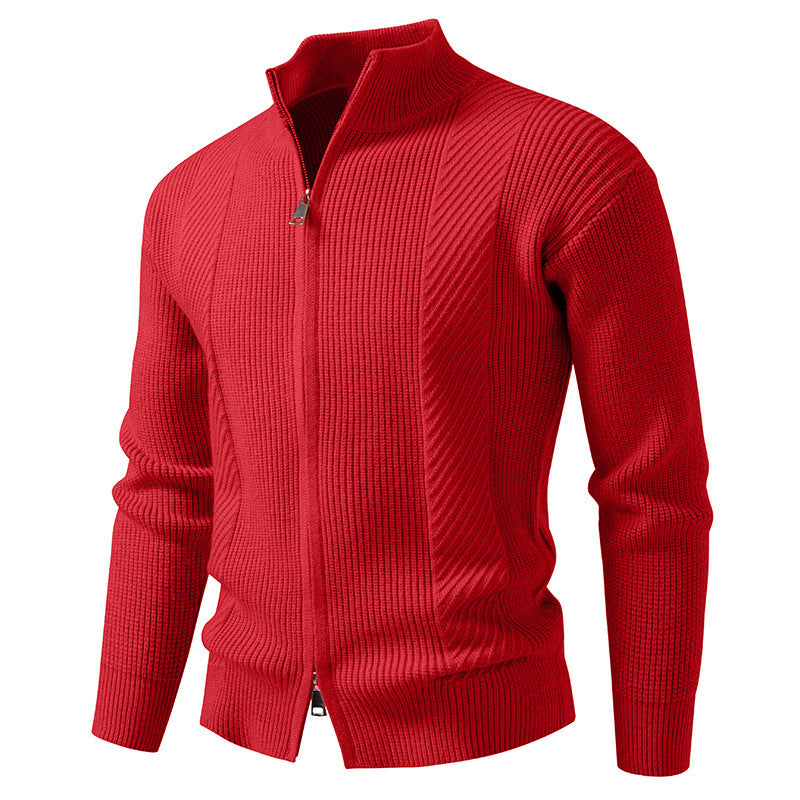Herren modische Strickjacke mit Stehkragen und durchgehendem Reißverschluss R&B