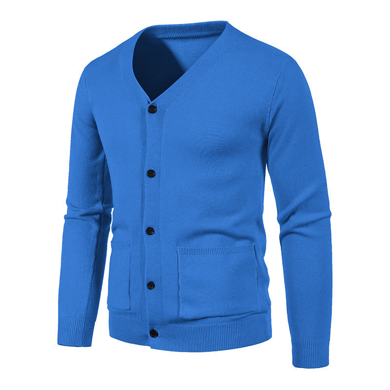Herren modische Strickjacke mit V-Ausschnitt und praktischen Taschen R&B