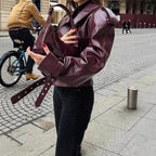 Damen Kunstlederjacke im Oversized-Design mit Riemen und neuen Details R&B