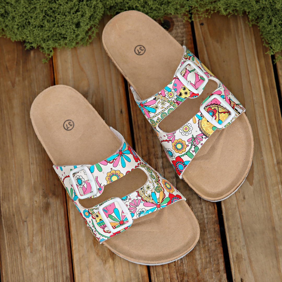Damen modische Zehentrenner-Sandalen mit floralem Design und anatomischem Fußbett R&B