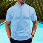 Herren nan Kurzarm-Stehkragenshirt mit verdeckter Knopfleiste, Zierpaspeln und figurbetonter Silhouette R&B