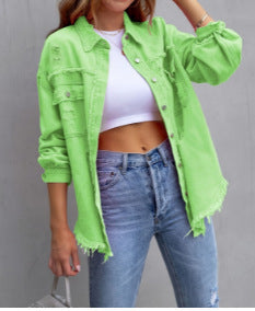 Damen Stylische Overshirt-Jacke mit fransigem Saum R&B