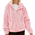 Damen Flauschige Fleecejacke mit Kapuze und Eingrifftaschen R&B