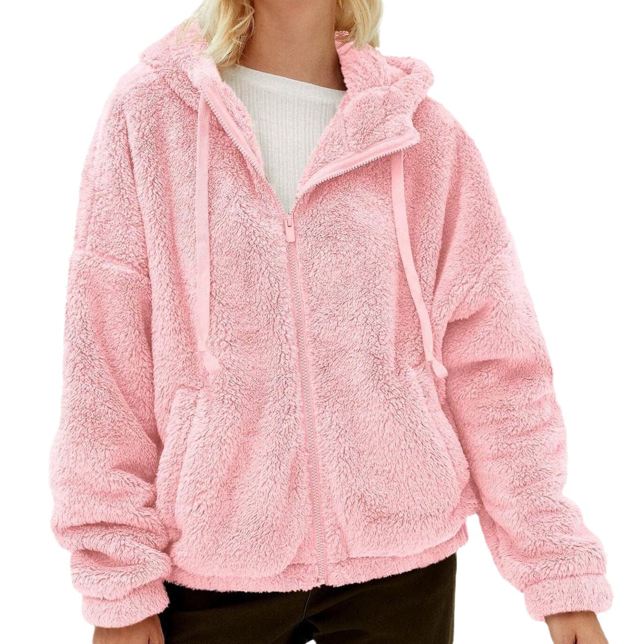 Damen Flauschige Fleecejacke mit Kapuze und Eingrifftaschen R&B