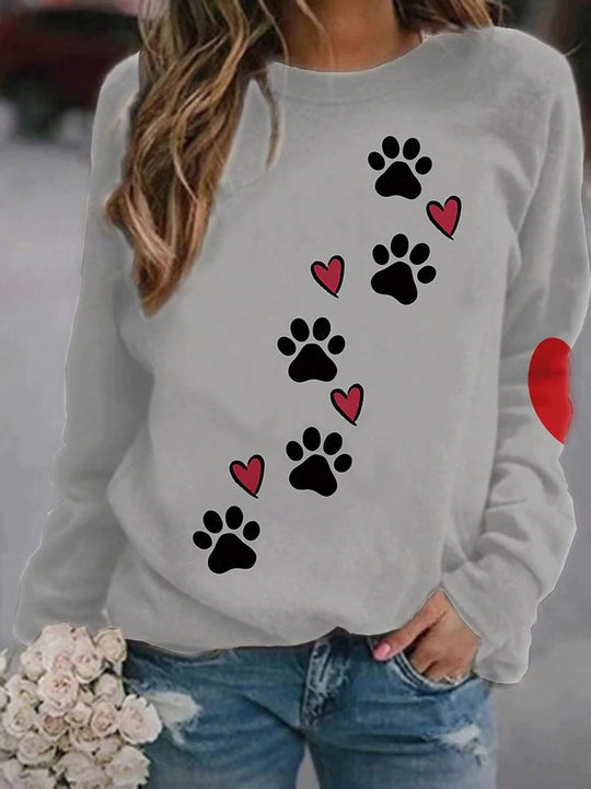 Damen Sweatshirt mit Pfotenabdrücken und Herzen R&B