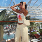 Damen Crop-Top mit floralem Druck und Halterhals R&B