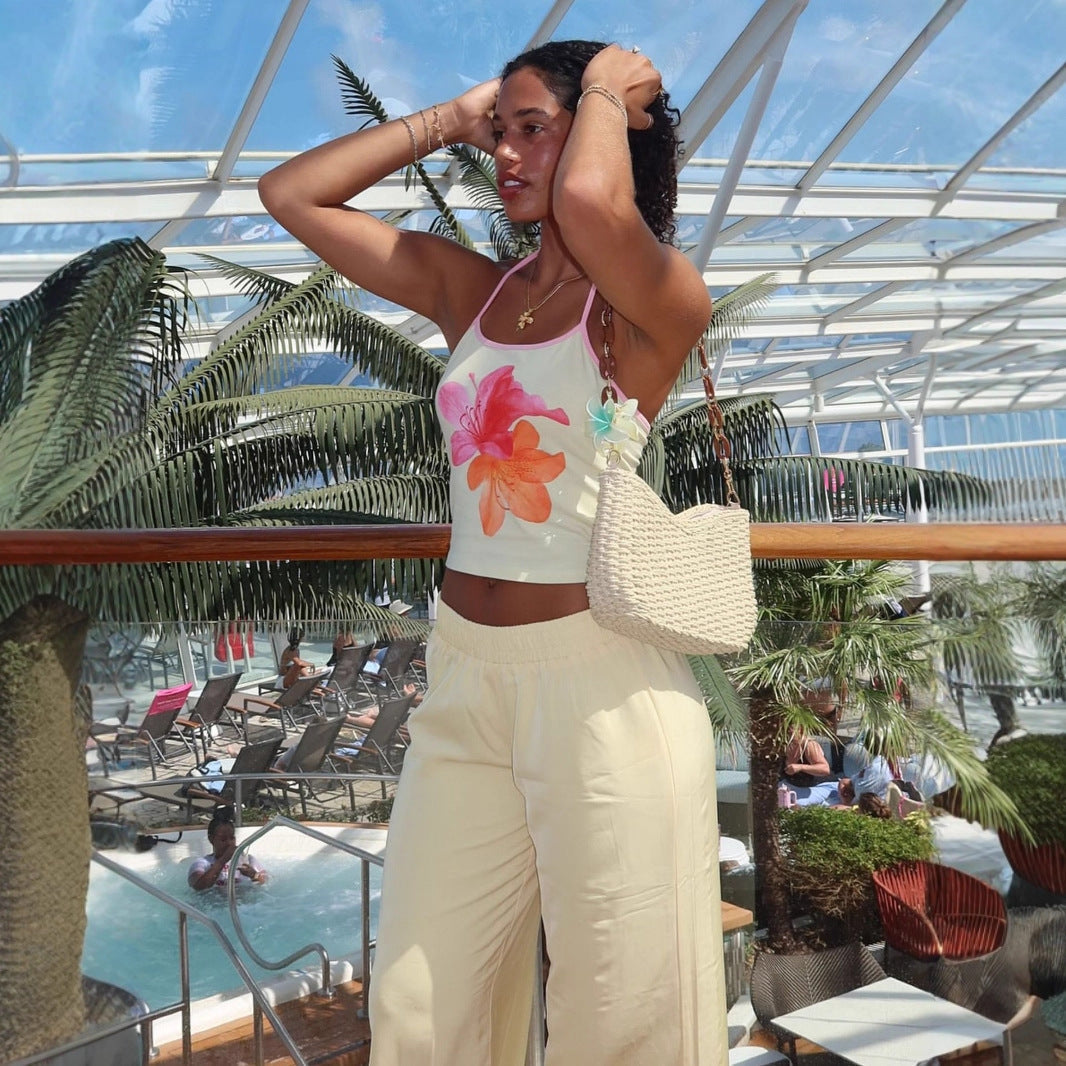 Damen Crop-Top mit floralem Druck und Halterhals R&B