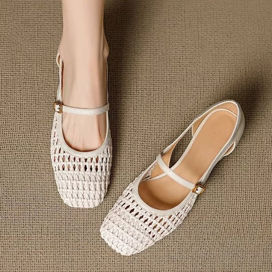 Damen elegante Mary Jane Pumps mit modischem Geflecht und bequemem Blockabsatz R&B