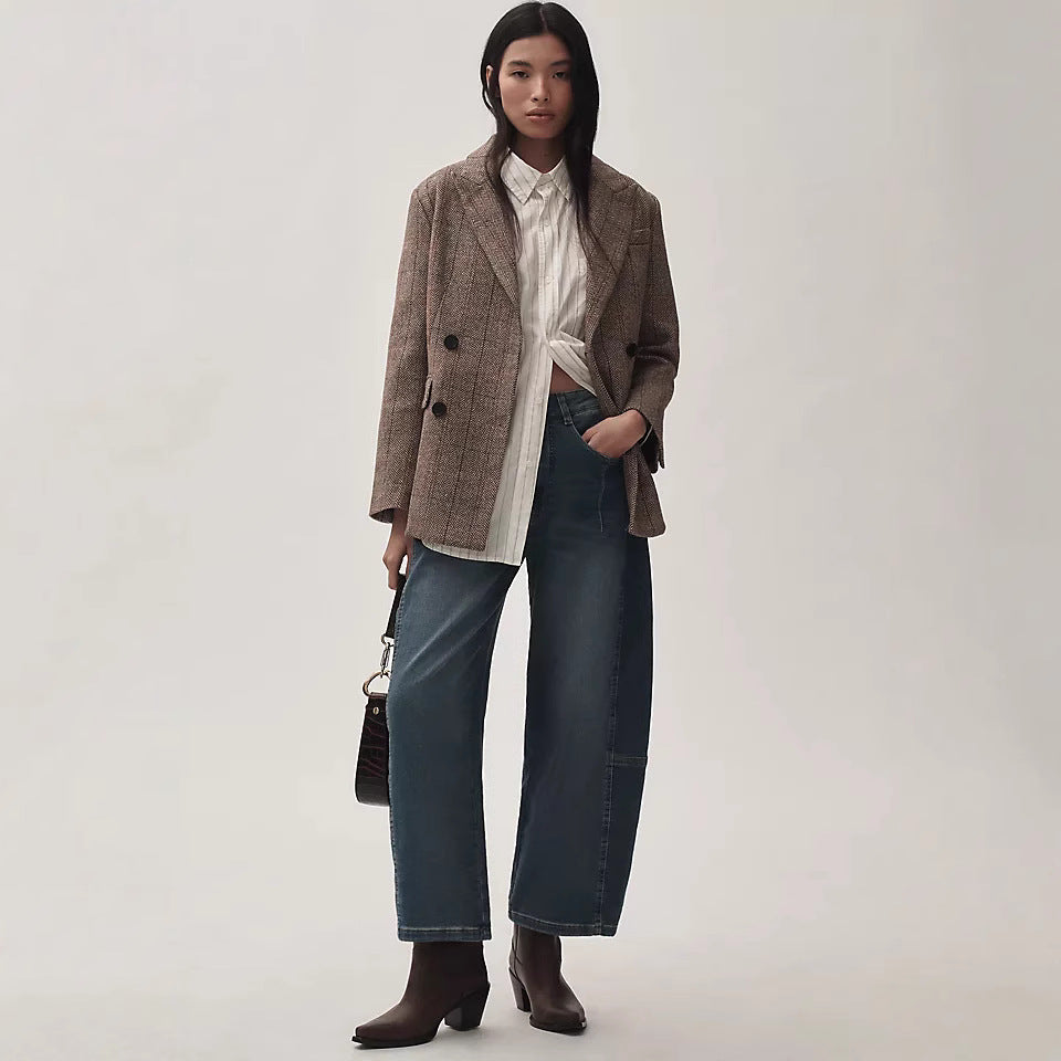 Damen Weit geschnittene Denim-Hose mit elastischem Bund und modischem Schnitt R&B