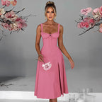 Damen raffinierte Midi-Robe mit tiefem Schlitz und Rüschendetails R&B