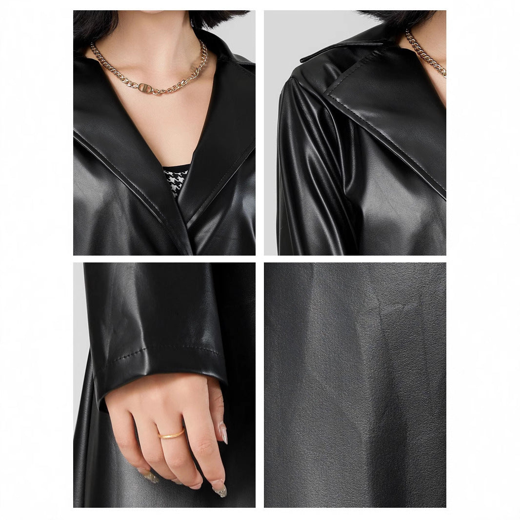 Damen Eleganter Kunstleder-Trenchcoat R&B