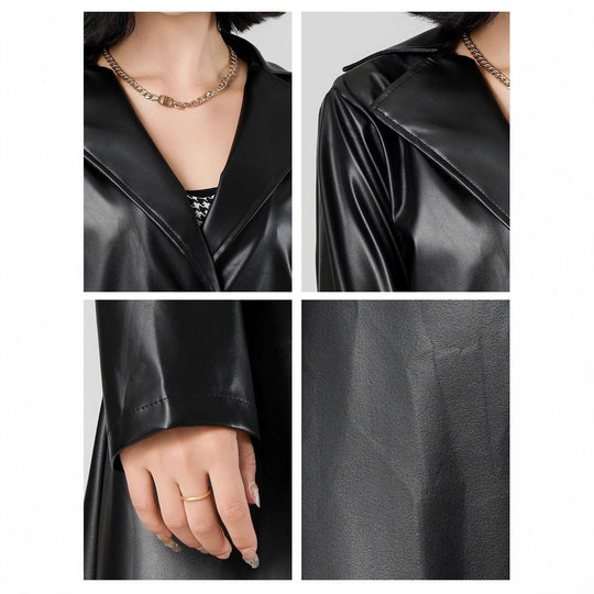 Damen Eleganter Kunstleder-Trenchcoat R&B