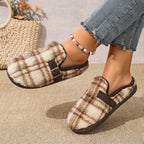 Damen Warme Hausschuhe mit Karomuster und bequemer Sohle R&B