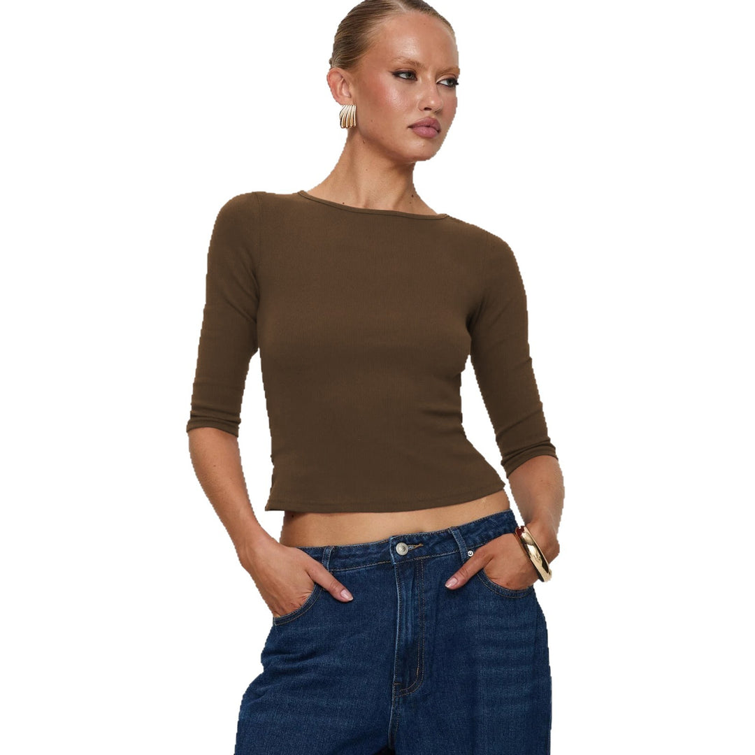 Damen figurbetontes Cropped Oberteil aus hochwertigem Rippmaterial R&B