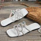 Damen glamouröse Riemchen-Sandalen mit funkelnden Strassapplikationen R&B