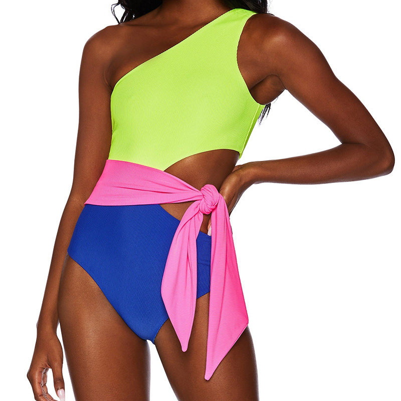 Damen Einteiliger Badeanzug mit asymmetrischem Design und modischem Wickelbund R&B
