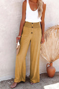 Damen Weitgeschnittene High-Waist Hose mit dekorativem Knopfdetail und elastischem Bund