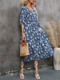 Damen Maxikleid mit grafischem Blumendesign und schwingendem Saum R&B