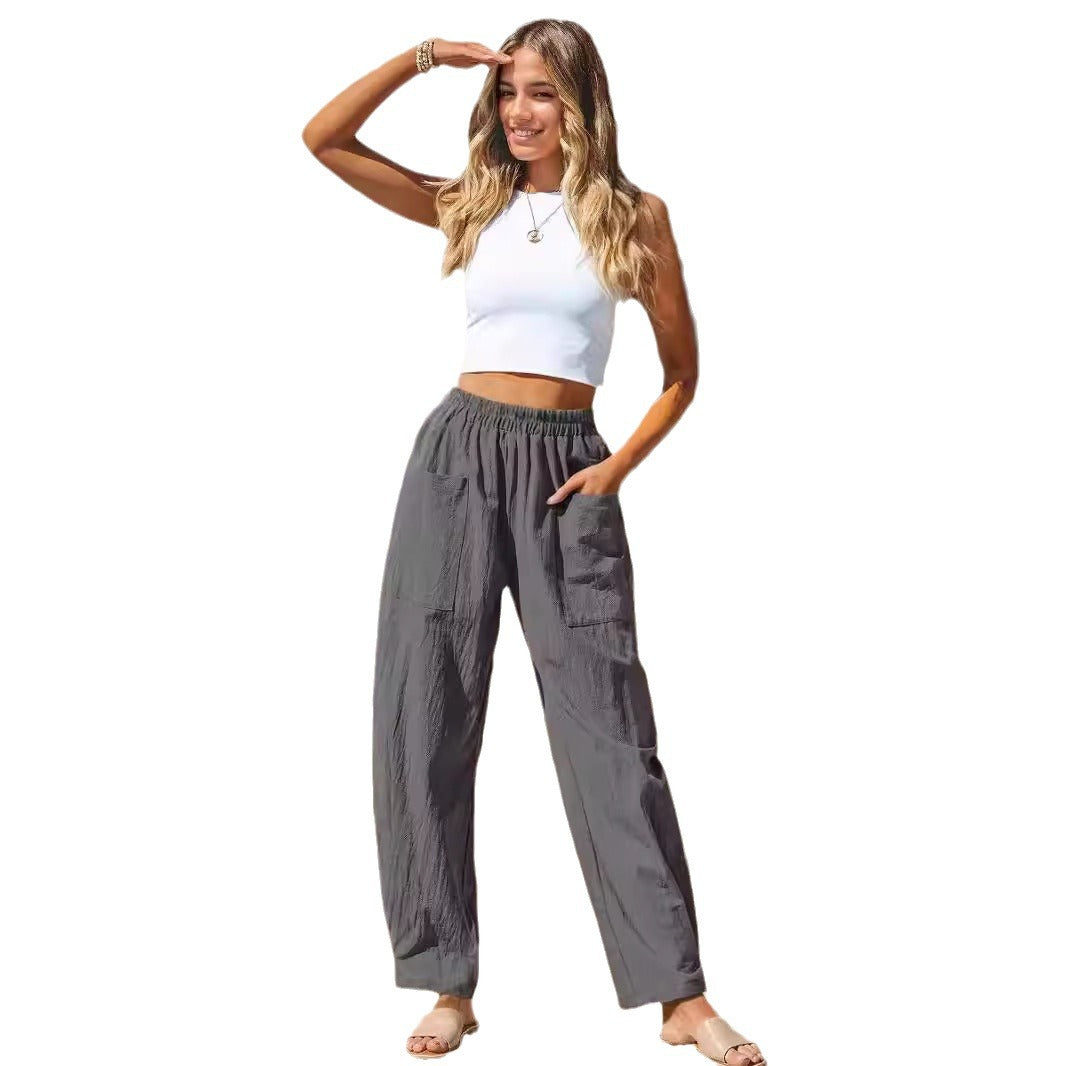 Damen lässige Leinenhose mit praktischen Seitentaschen