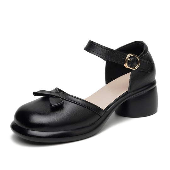 Damen Mary Jane Schuhe mit bequemem Blockabsatz und dekorativem Schleifenakzent R&B