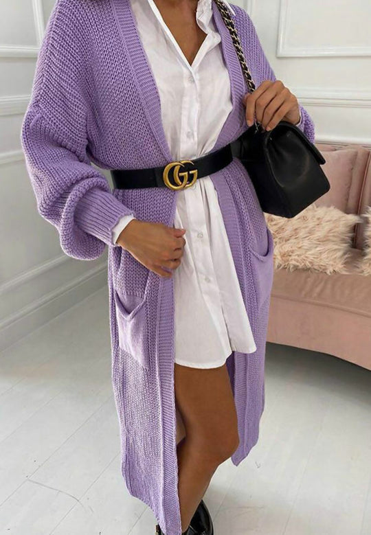 Damen Langer Strickmantel mit großzügigen Taschen R&B