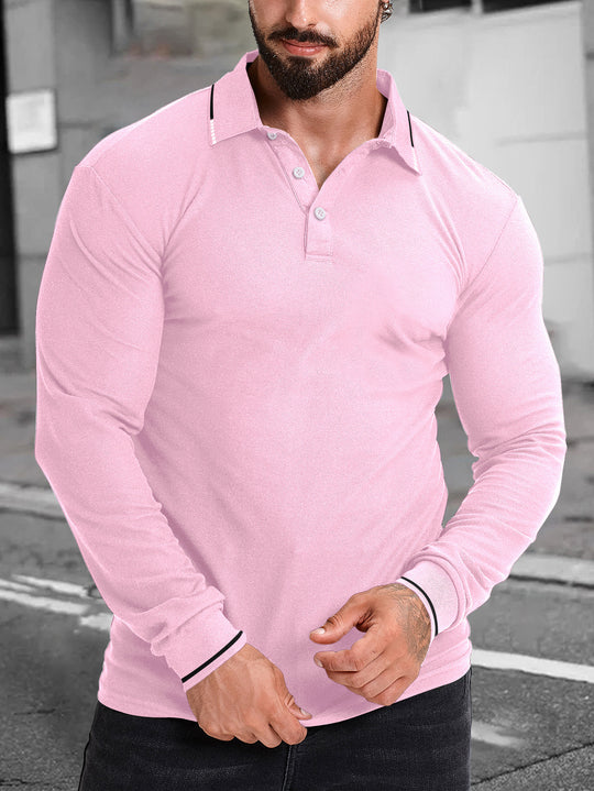 Herren Langarm-Polohemd mit modischem Schnitt und kontrastierenden Details R&B